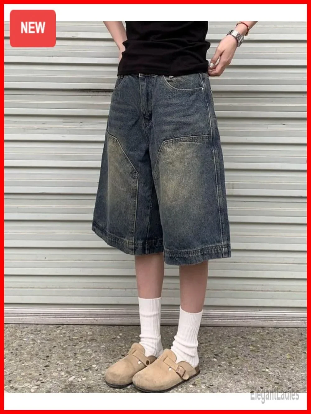 Baggy Denim Bermuda Shorts for Women Y2K Grunge Streetwear Long Straight Leg